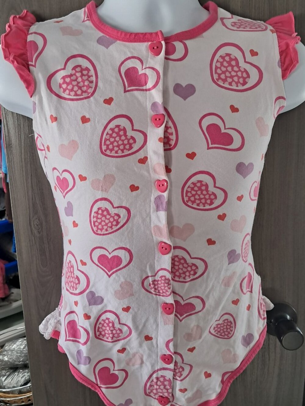 Little for Big onesie Bodysuit Size Small White with Pink and Red Hearts